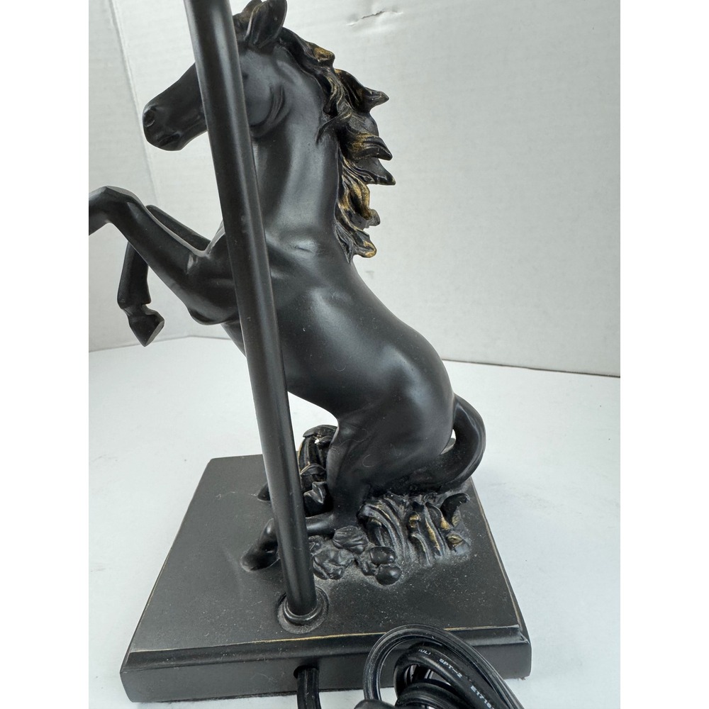Black Rearing Horse Table Lamp Equestrian Stallion Sculpture White Pleated Shade - Picture 7 of 11